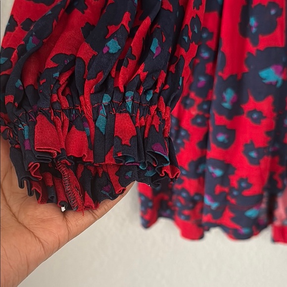 Free People Red and Blue Bishop Sleeve Sundress Merlot love letter combo small S - Picture 8 of 16